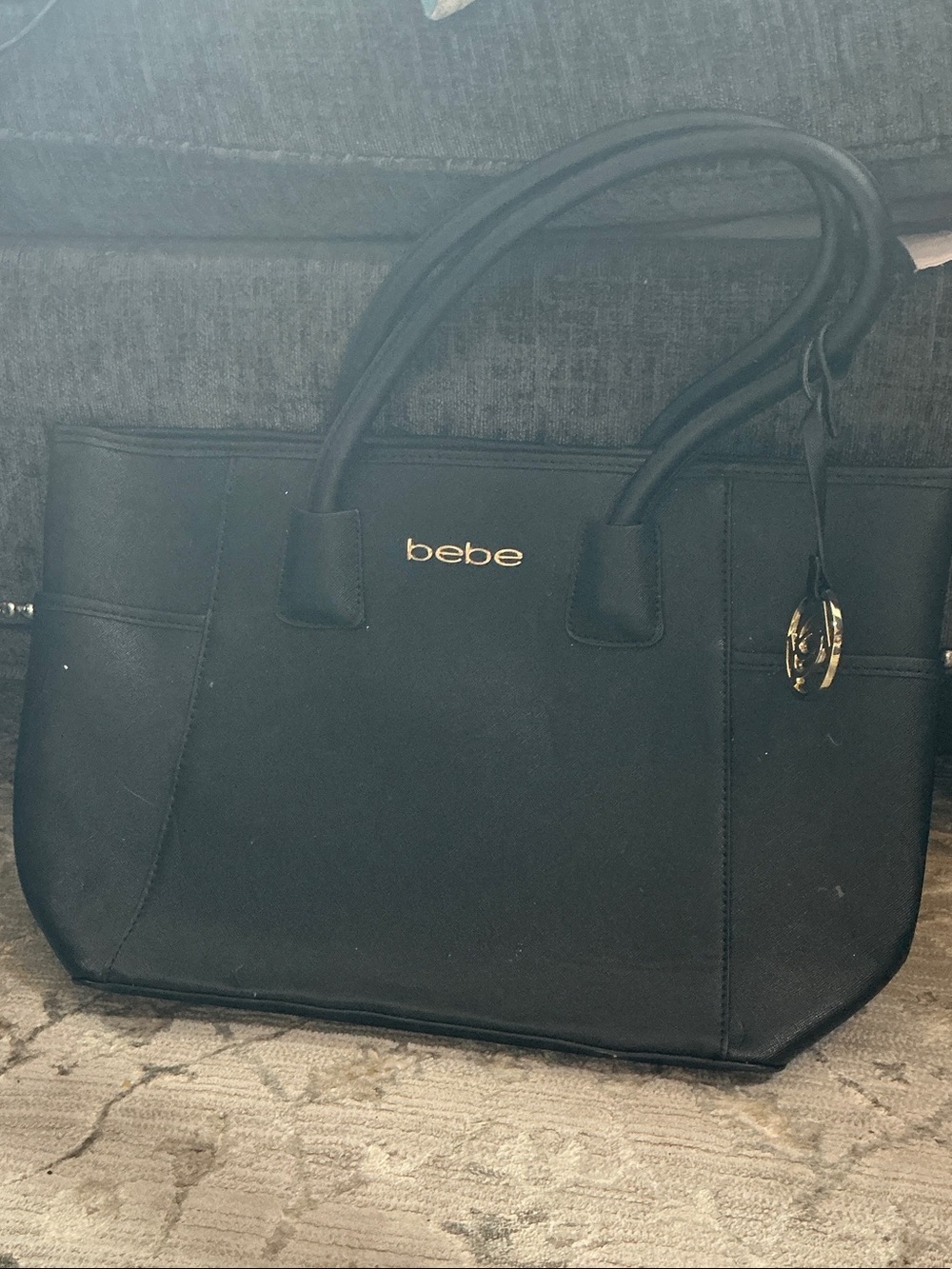 Vintage bebe Black Tote with Gold Logo Charm from 2006